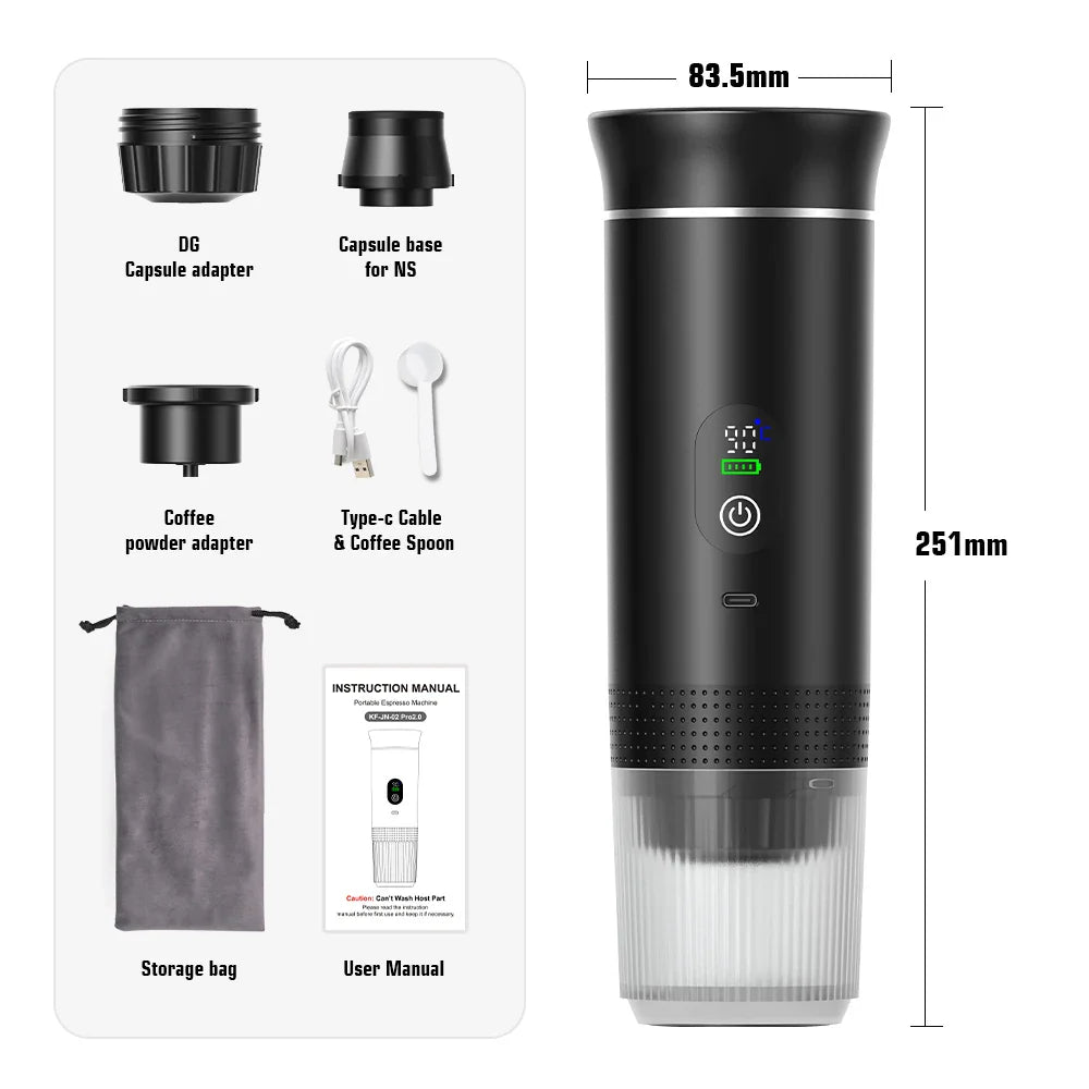 What's in the box: espresso maker, capsule adapters, USB-C cable, scoop, storage bag and manual