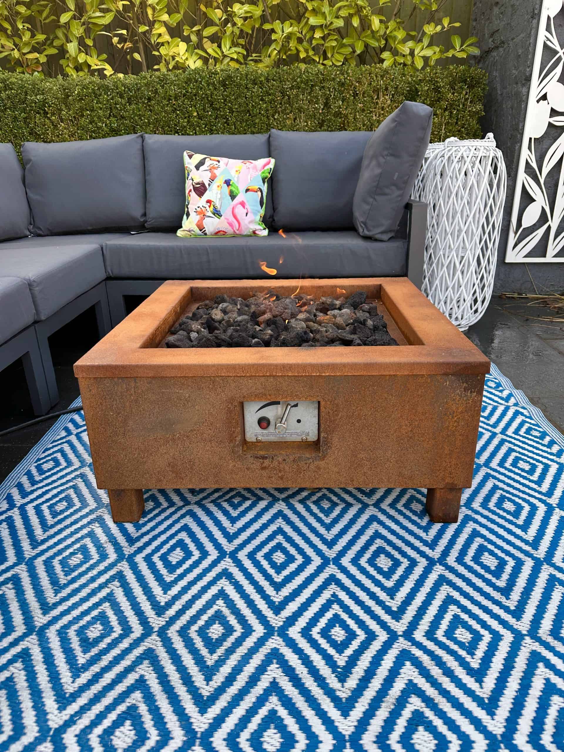 The Helios Corten Steel Square Gas Fire — Weathered British Fire Pit Table