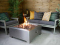 The Helios Stainless Steel Square Gas Fire — Premium British Outdoor Fire Pit Table