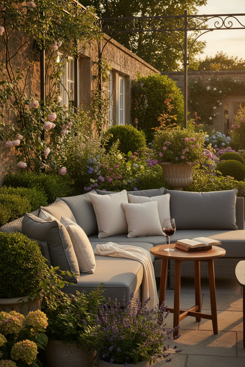 Brand Story — Elegant outdoor patio at golden hour