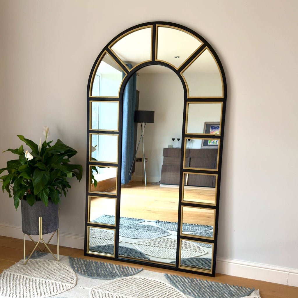 The Mio Arched Window Mirror — Full-Length Black & Gold, 180cm