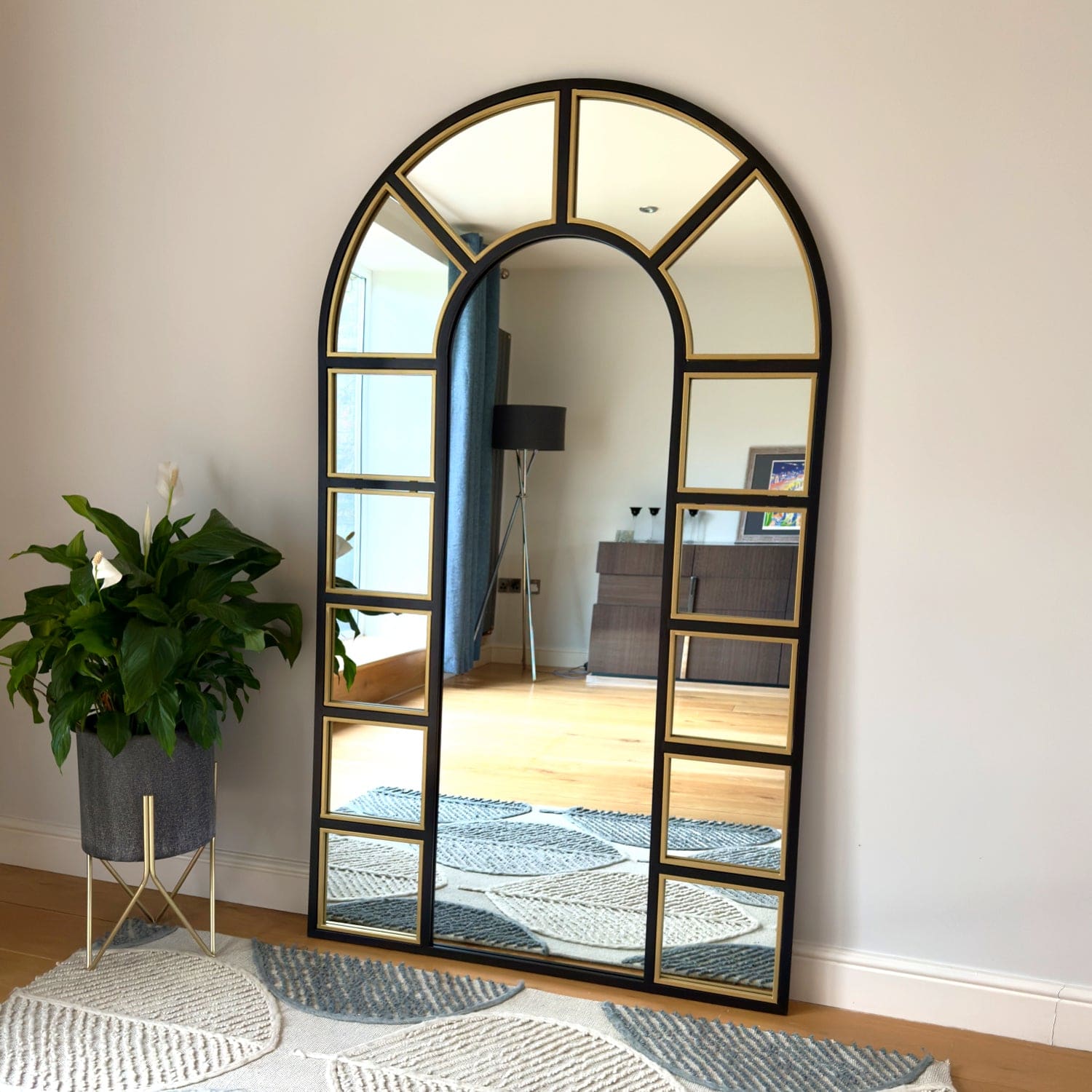 The Mio Arched Window Mirror — Full-Length Black & Gold, 180cm