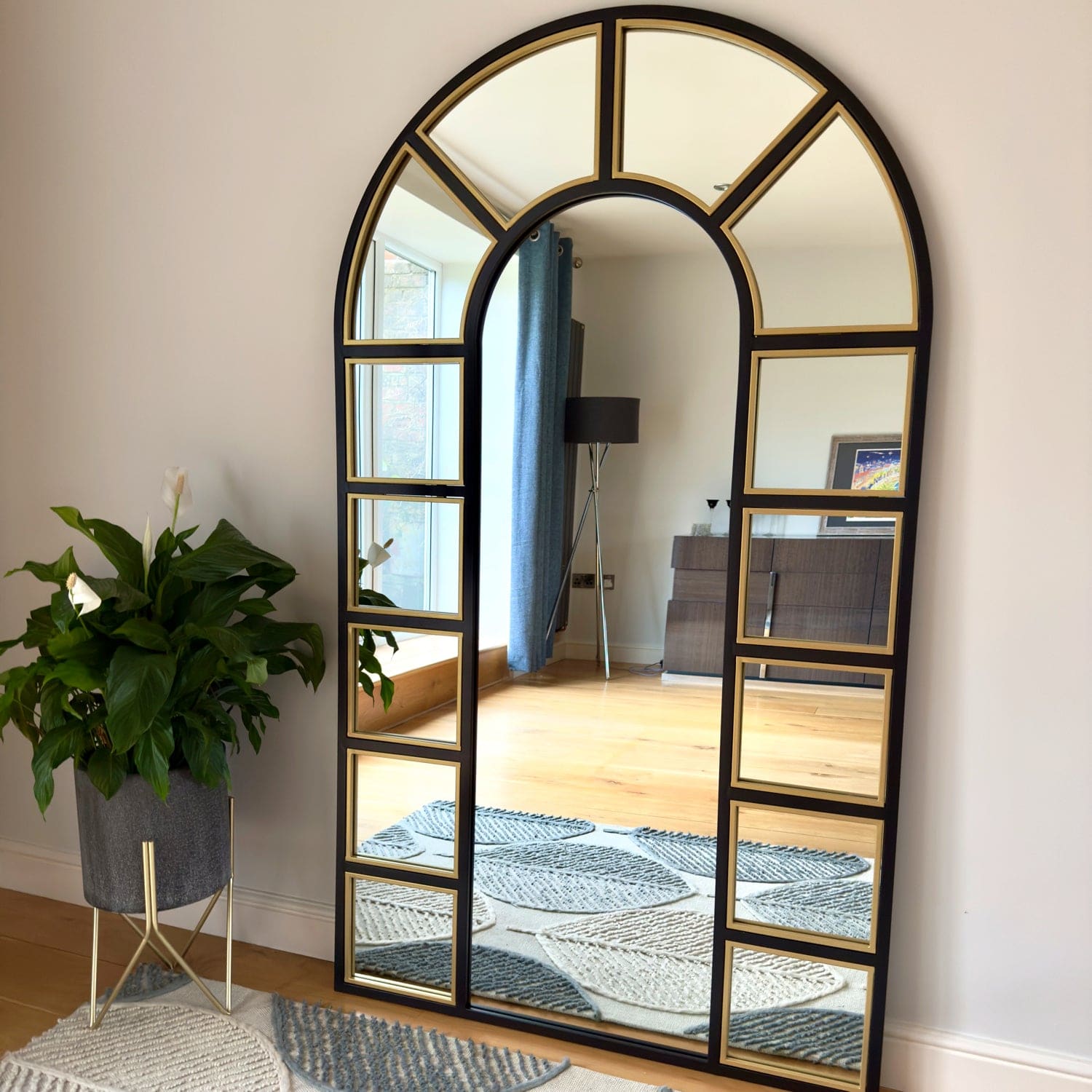 The Mio Arched Window Mirror — Full-Length Black & Gold, 180cm